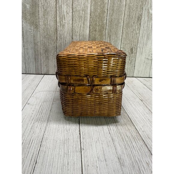 Vintage Woven Rattan Wicker Picnic Basket Storage Decor No Handles 7.5" x 4" - Picture 3 of 16